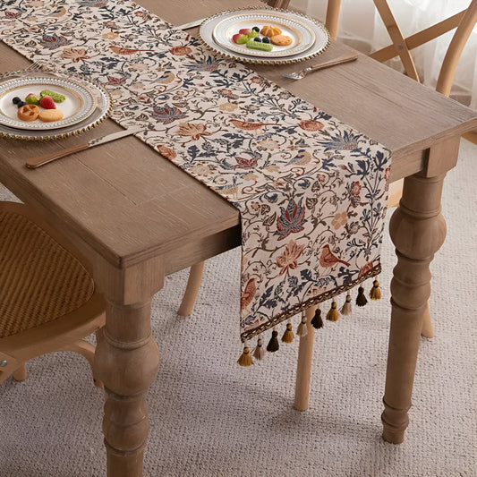Vintage Jacquard Tablecloth - Flowers and Birds for Dining Table - view 2