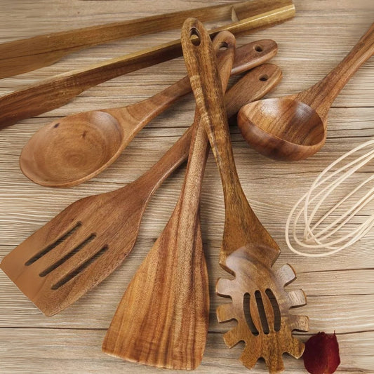 7-Piece Kitchen Utensil Set in Natural Tones for Cooking - view 2