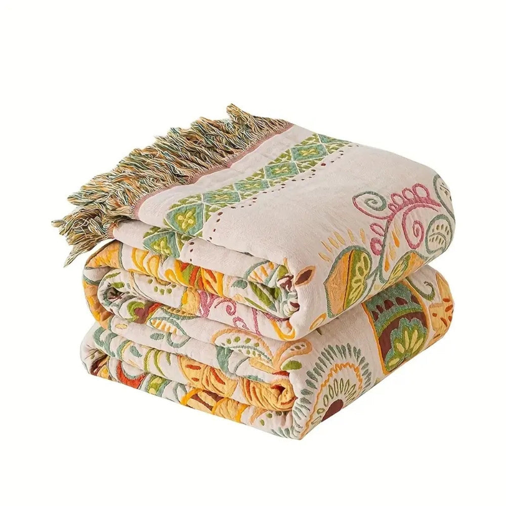 Boho Reversible Blanket with Fringe – Autumn Flowers - view 7