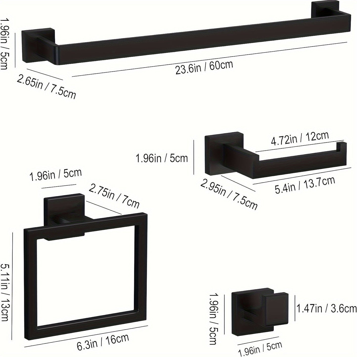 Matte Black Bathroom Accessory Set - Modern 10-Piece Organizer - view 6