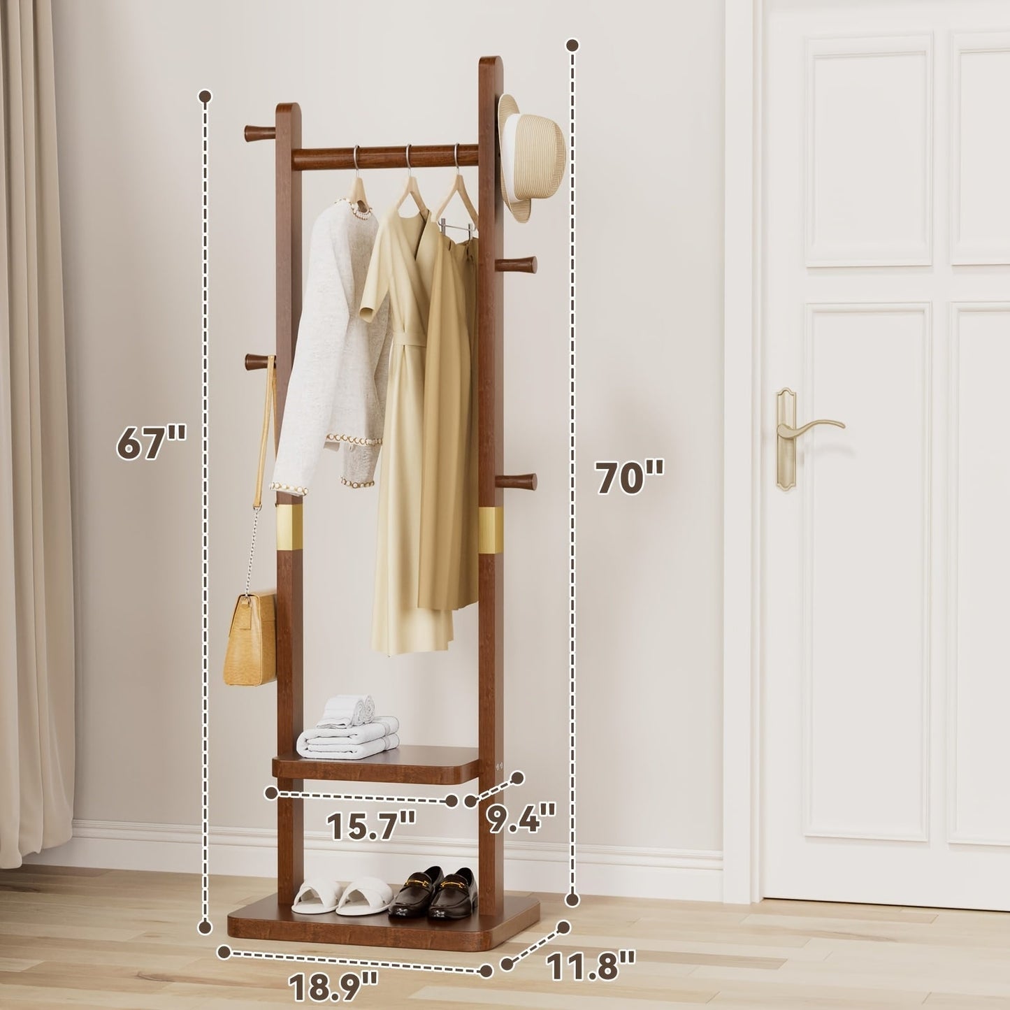 Clothing Rack with Pull-Out Shelf, Shoe Storage and Wheels - view 5