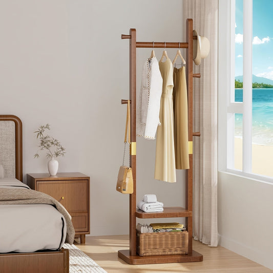 Clothing Rack with Pull-Out Shelf, Shoe Storage and Wheels - view 2