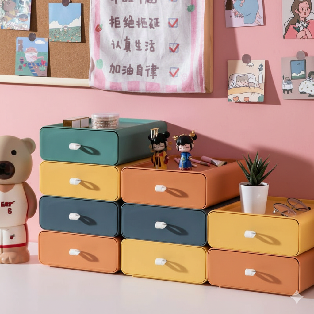 Stackable Storage Boxes with Drawer for Bedroom or Office - view 2