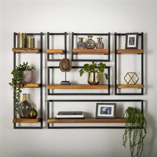 Vintage-Style Wall Shelf with Black Frame for Living Room - view 2