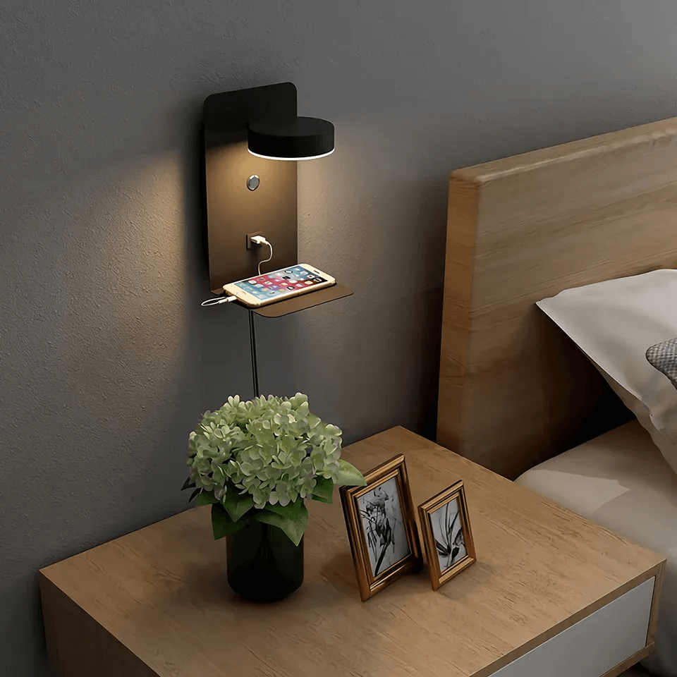 Norvik lighting — warm bedside lamp glowing in a cozy room