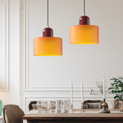 Retro Pendant Light in Dark Green and Orange, Adjustable Length - view 3