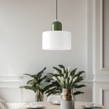 Retro Pendant Light in Dark Green and Orange, Adjustable Length - view 9