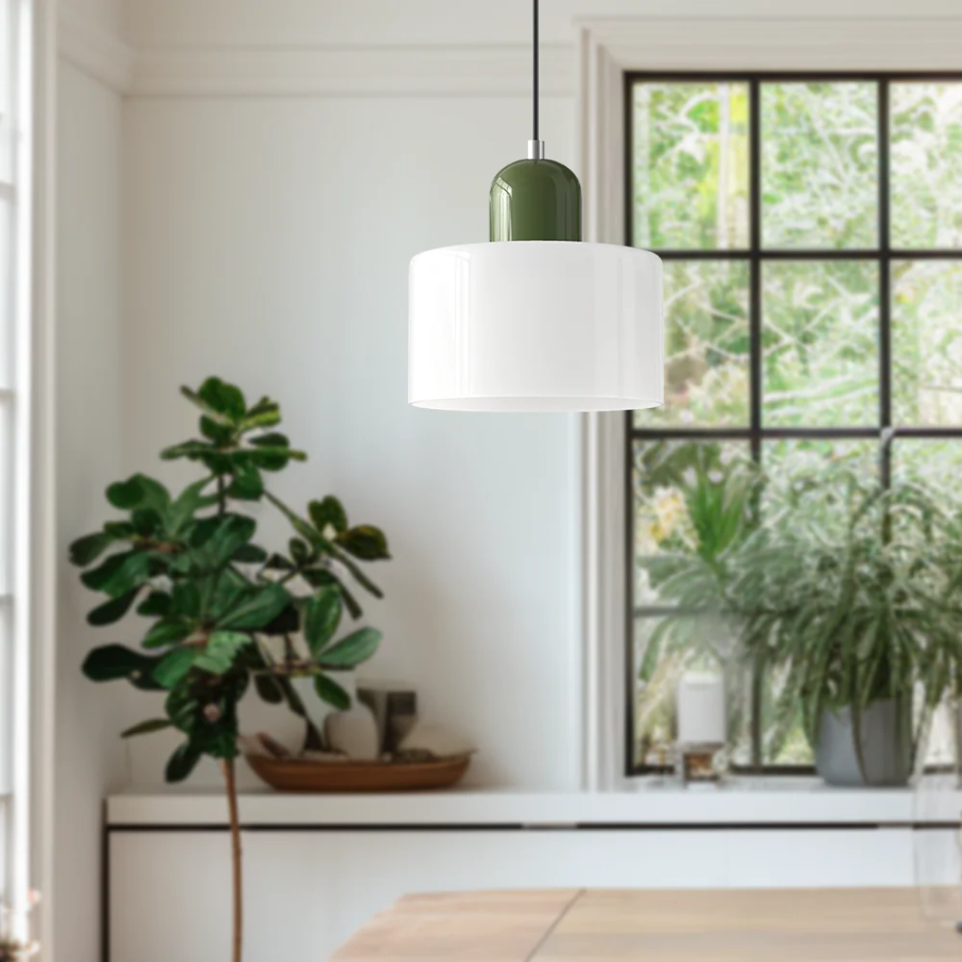 Retro Pendant Light in Dark Green and Orange, Adjustable Length - view 15