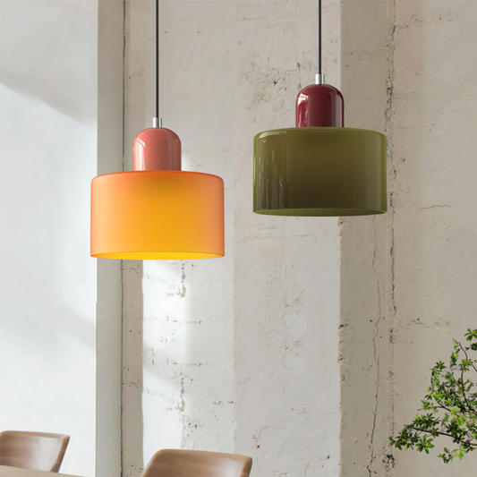 Retro Pendant Light in Dark Green and Orange, Adjustable Length - view 2