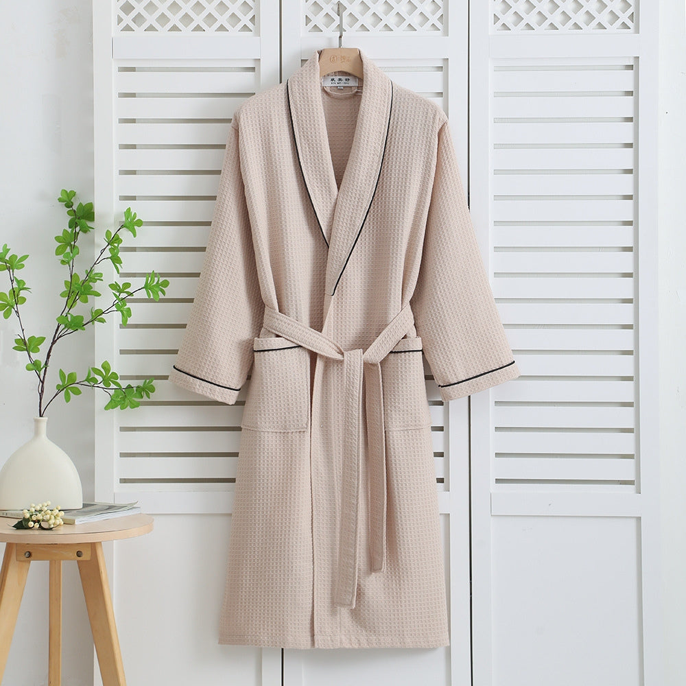 Waffle Weave Bathrobe - Comfortable Beige Home Spa Essential - view 4