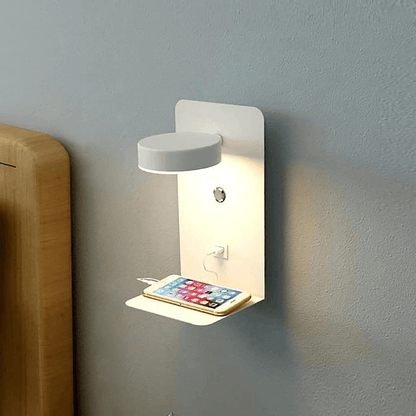 Black Multifunctional Wall Lamp with Shelf and USB Charging - view 3