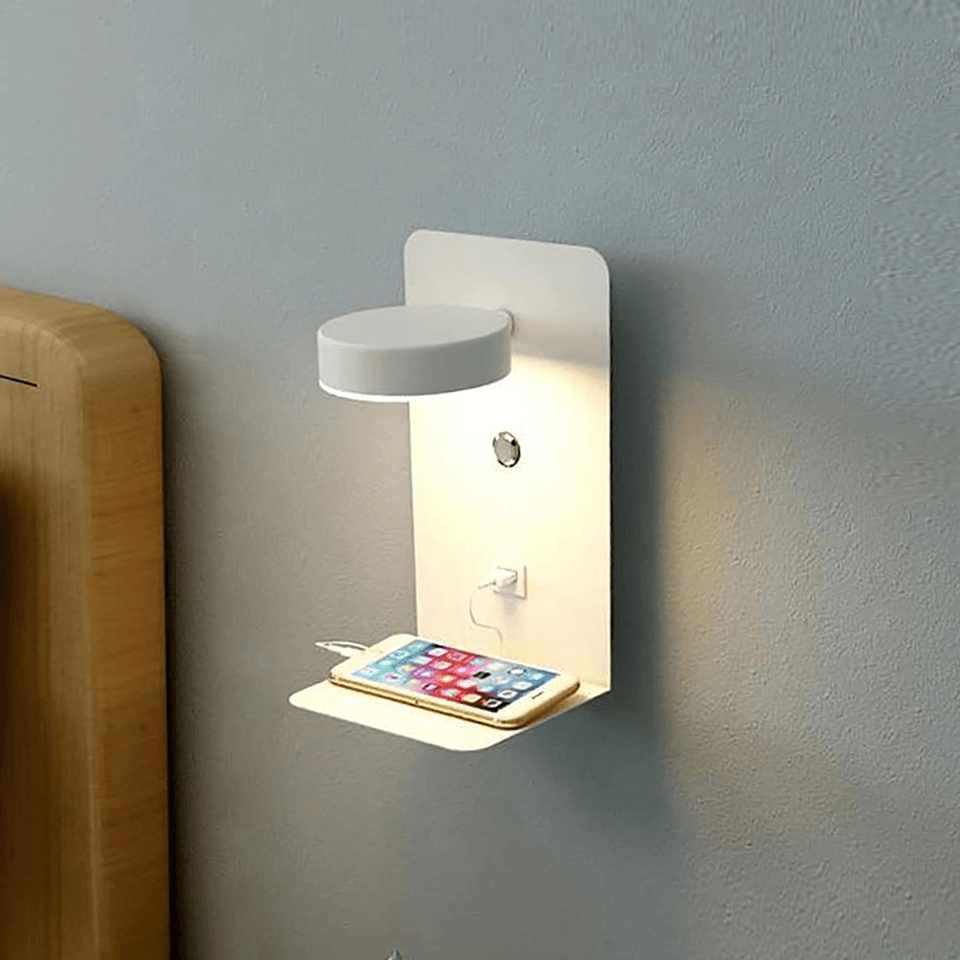 Multifunctional Black Lamp with Charging Station and Shelf - view 3