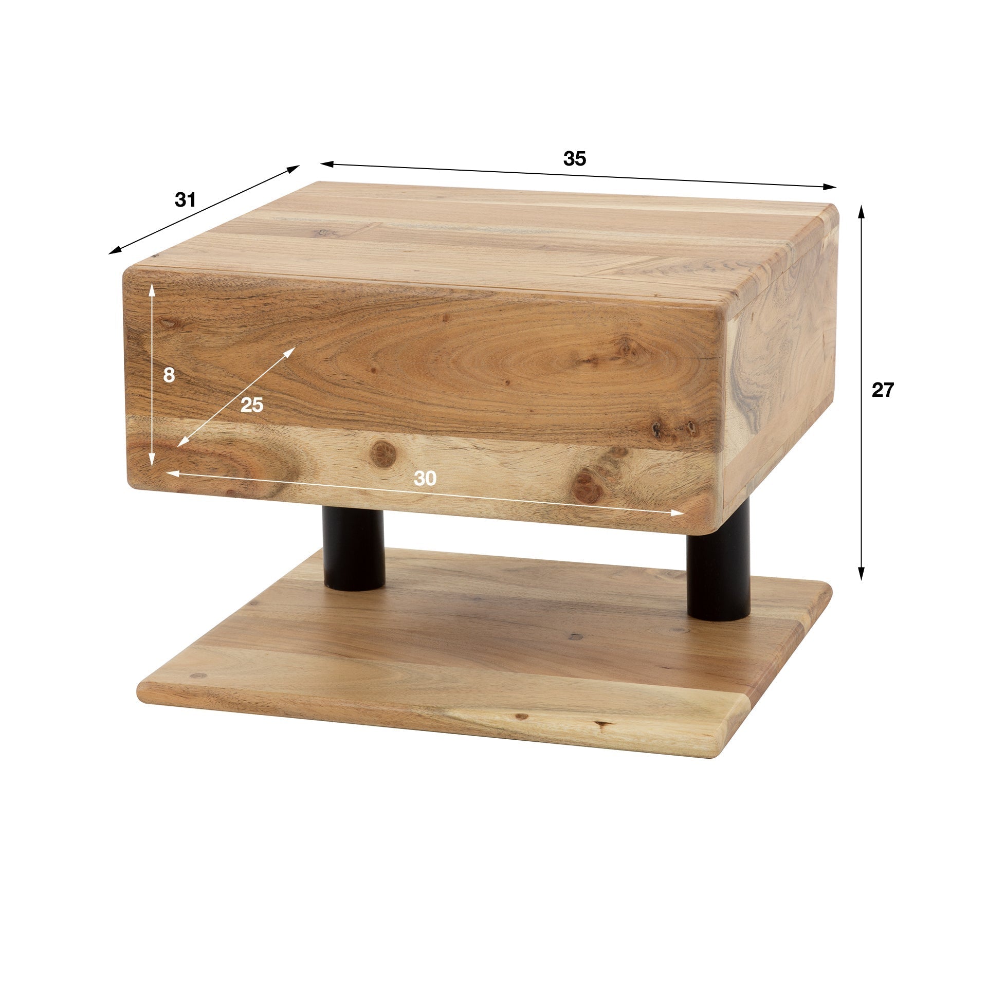Floating Nightstand – Solid Acacia Wood, Natural Color with Drawer and Open Shelf for Bedroom Decor – view 7