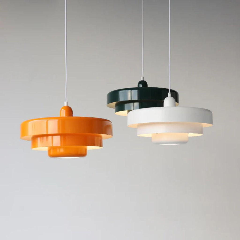 Layered Metal Pendant Lamp in Green, Orange, or White for Dining Room – view 17