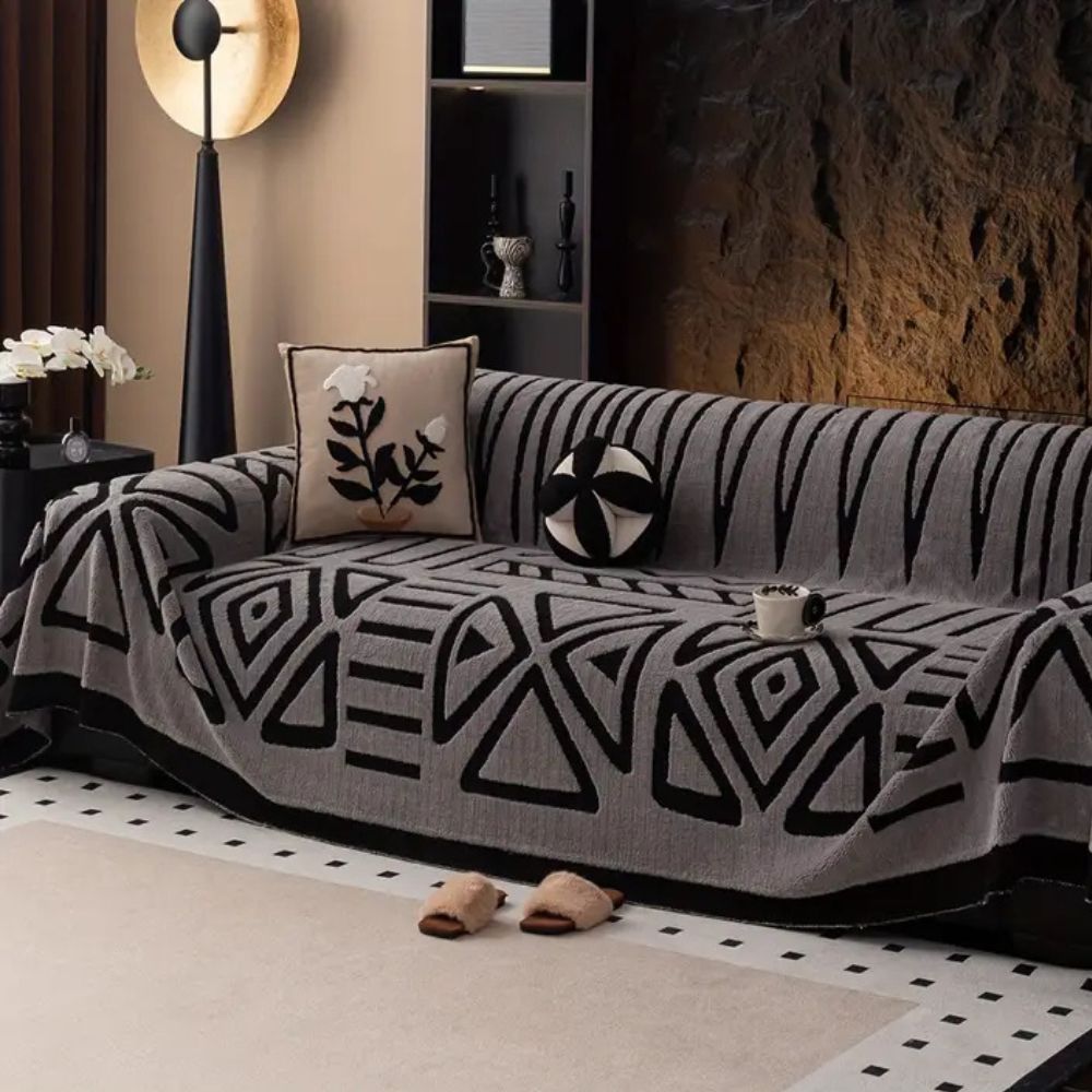 Gray Microfiber Sofa Cushions with Modern Maze Pattern for Living Rooms – view 3