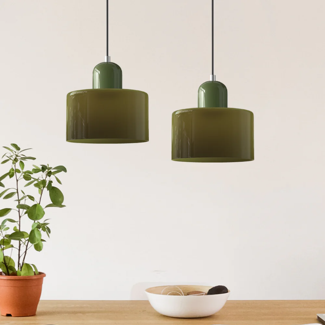 Retro Pendant Light in Dark Green and Orange, Adjustable Length - view 10