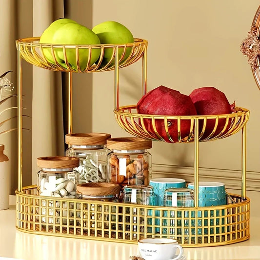 3-Tier Gold Fruit Stand for Kitchen or Dining Table
