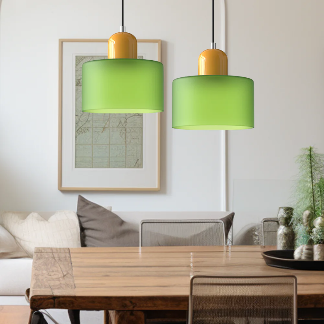 Retro Pendant Light in Dark Green and Orange, Adjustable Length - view 4