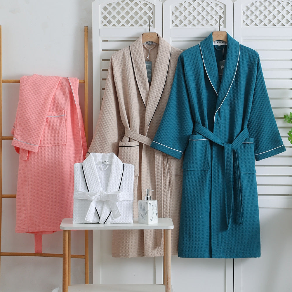 Waffle Weave Bathrobe - Comfortable Beige Home Spa Essential - view 6
