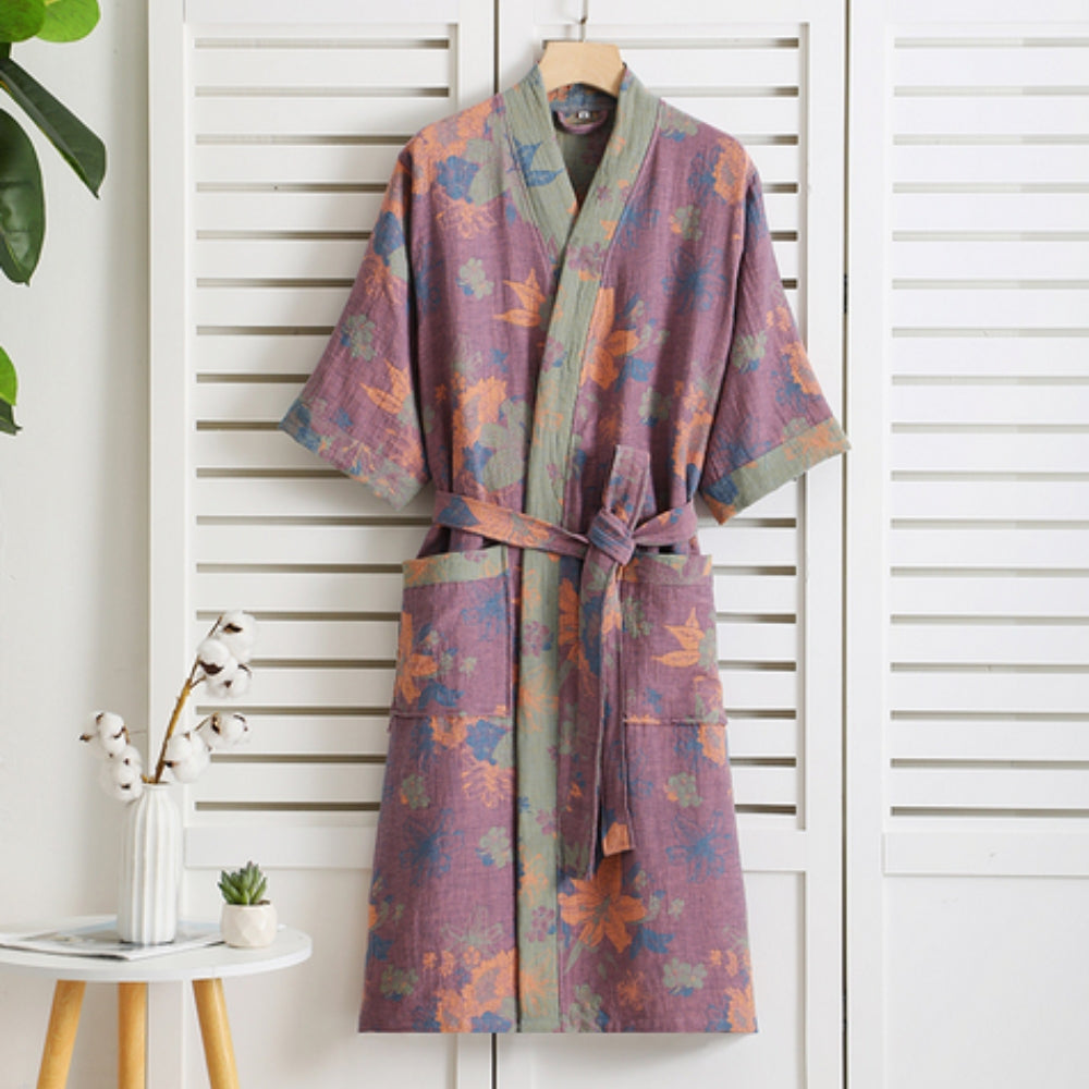 Retro Print Bathrobe for Summer Home or Wellness Use - view 2