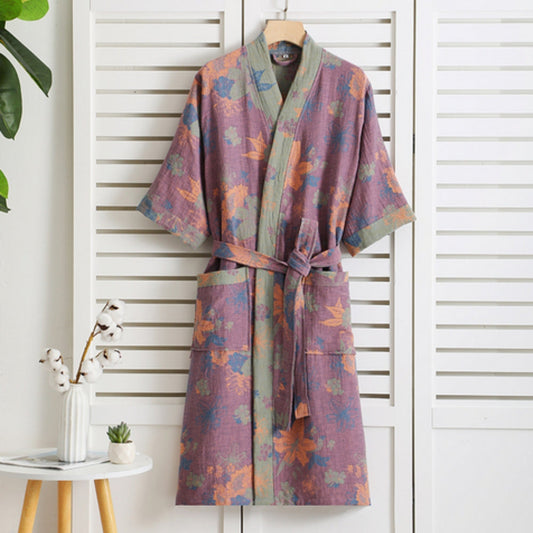 Retro Print Bathrobe for Summer Home or Wellness Use - view 2