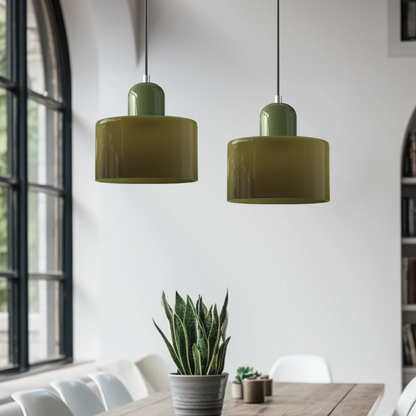 Retro Pendant Light in Dark Green and Orange, Adjustable Length - view 5