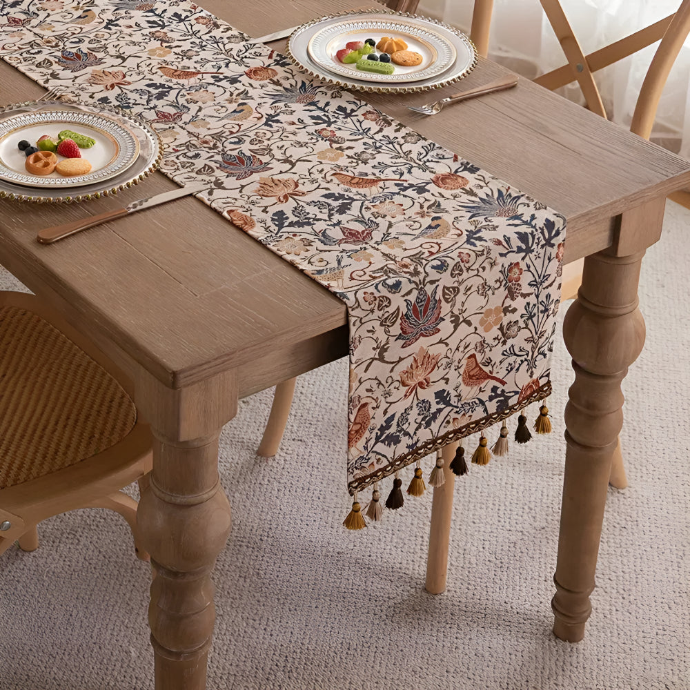 Vintage Jacquard Tablecloth - Flowers and Birds for Dining Table - view 2