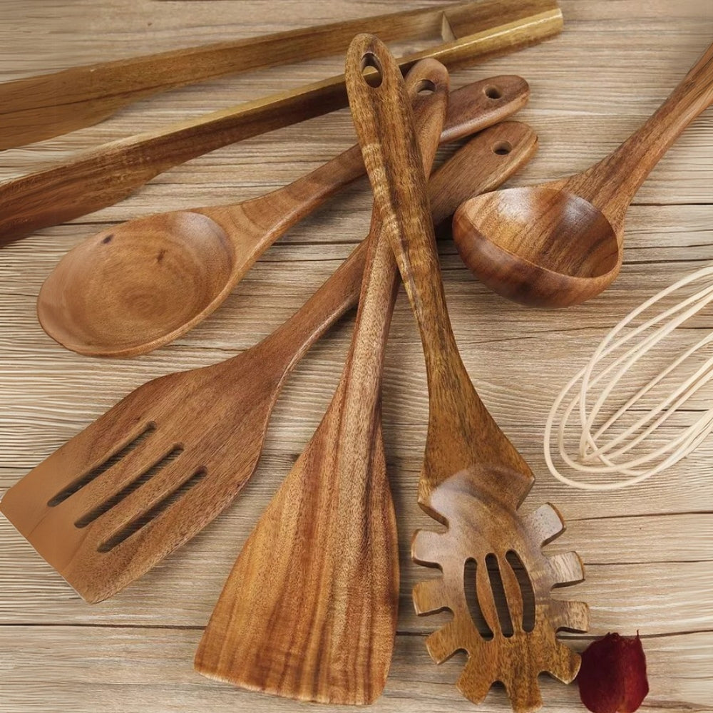7-Piece Kitchen Utensil Set in Natural Tones for Cooking - view 2