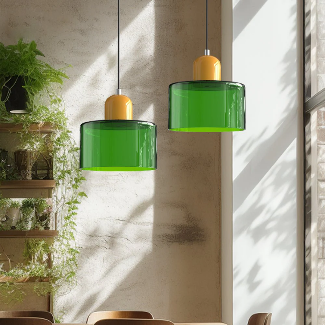 Retro Pendant Light in Dark Green and Orange, Adjustable Length - view 11