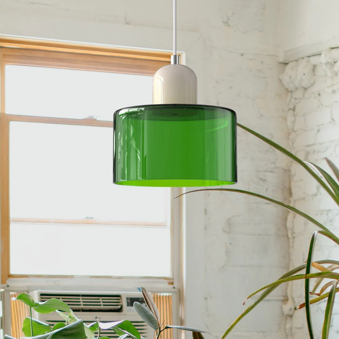 Retro Pendant Light in Dark Green and Orange, Adjustable Length - view 6