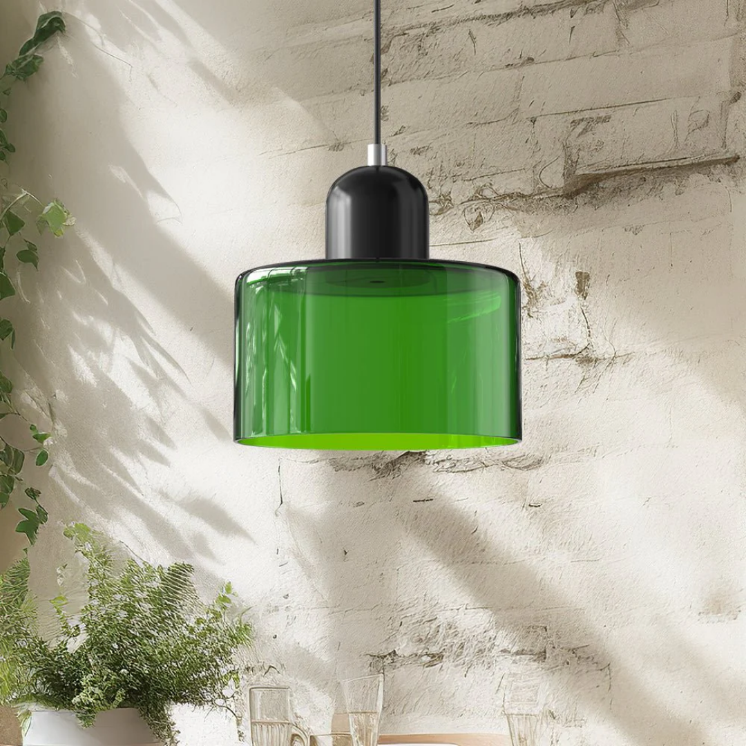 Retro Pendant Light in Dark Green and Orange, Adjustable Length - view 13