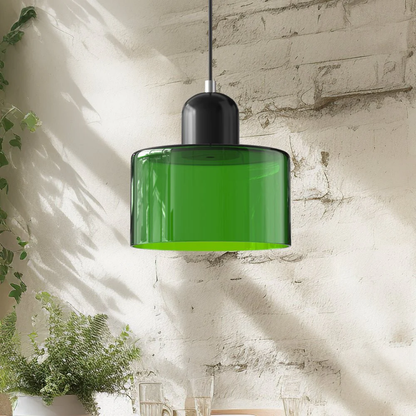 Retro Pendant Light in Dark Green and Orange, Adjustable Length - view 13