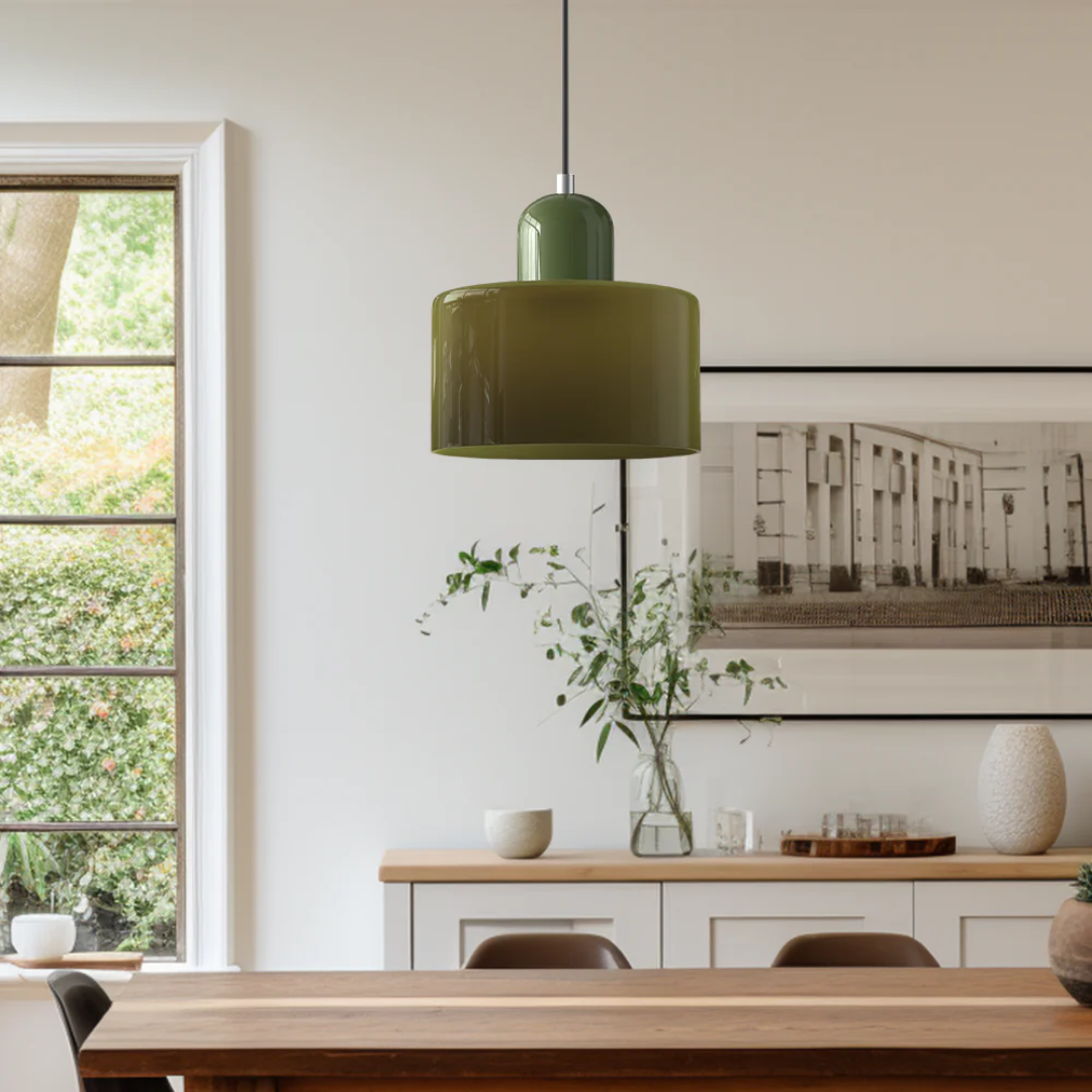 Retro Pendant Light in Dark Green and Orange, Adjustable Length - view 7