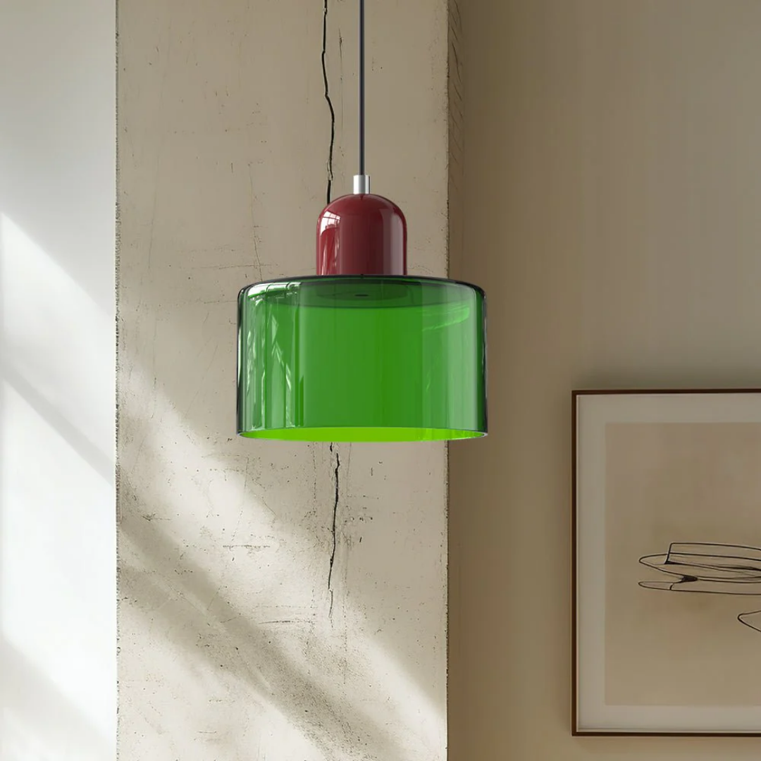 Retro Pendant Light in Dark Green and Orange, Adjustable Length - view 16