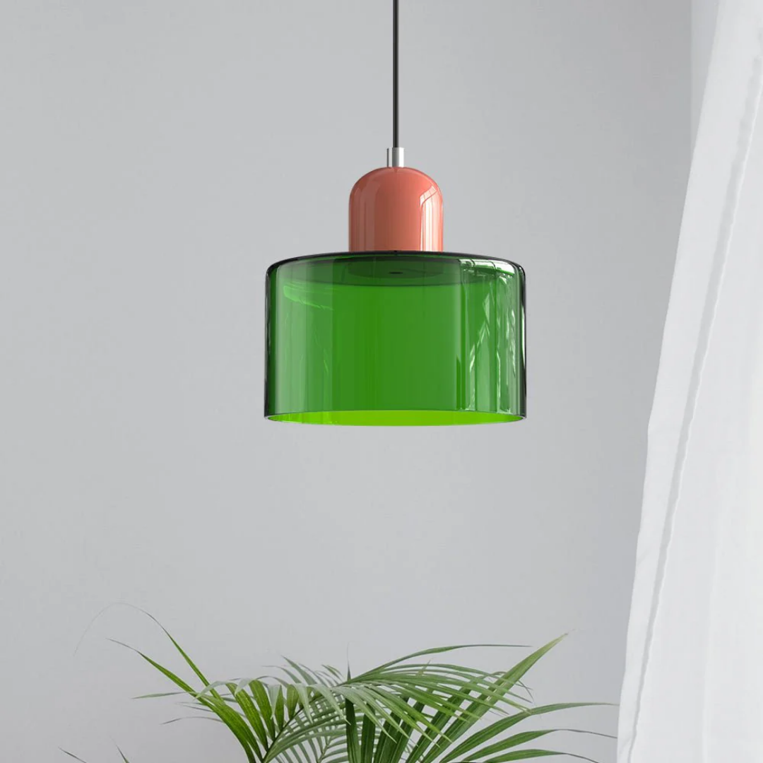 Retro Pendant Light in Dark Green and Orange, Adjustable Length - view 17