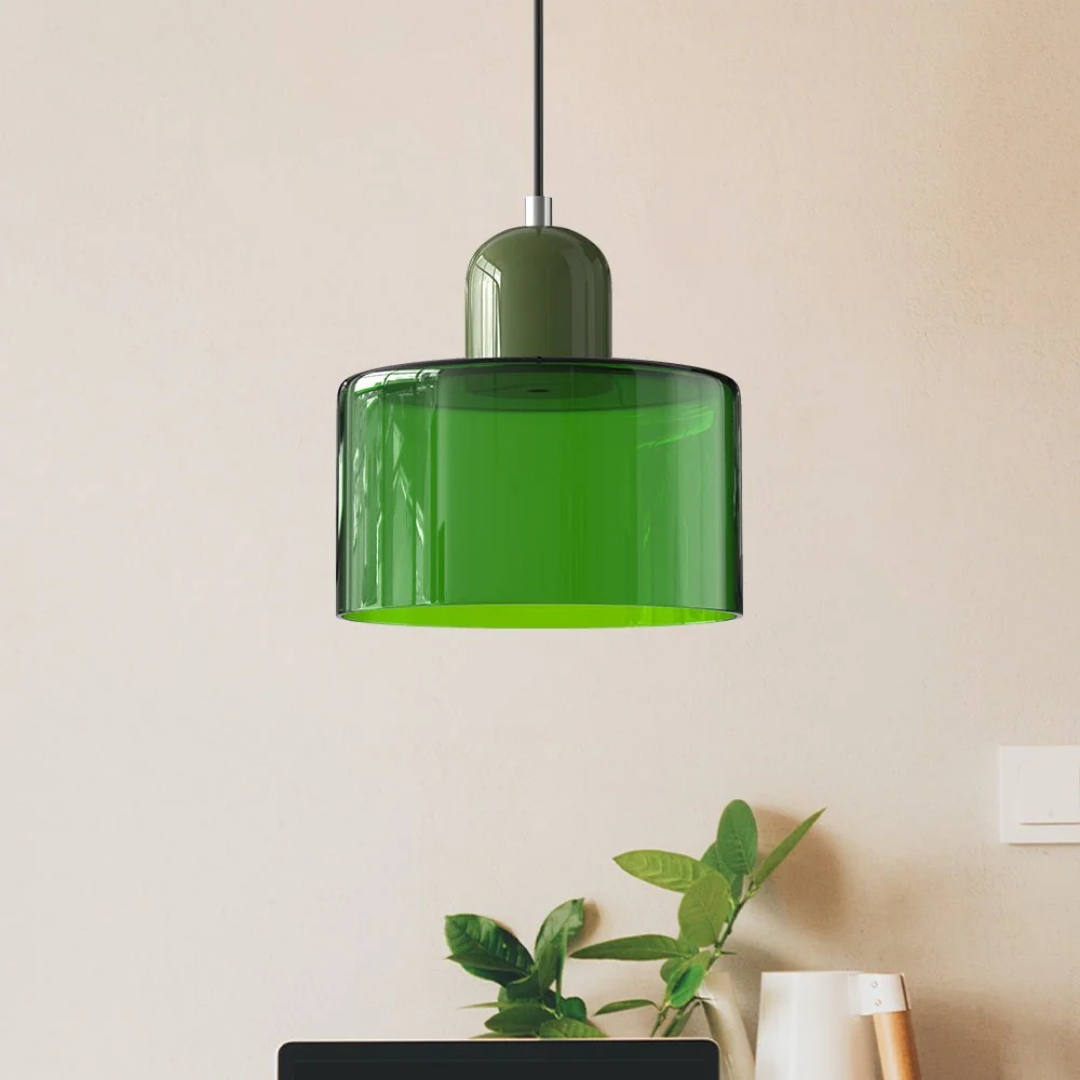 Retro Pendant Light in Dark Green and Orange, Adjustable Length - view 12