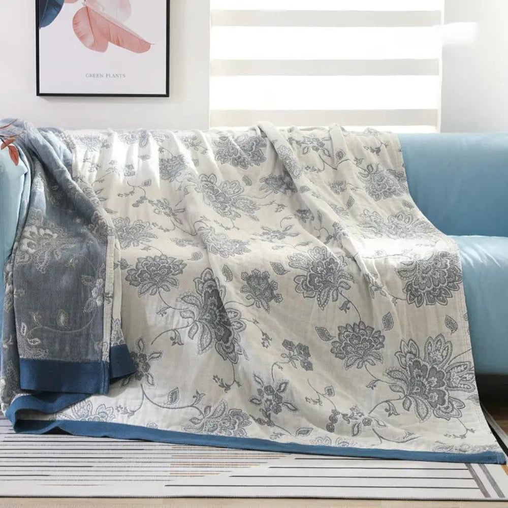 Floral Cotton Throw Blanket – Lightweight for Bed or Sofa