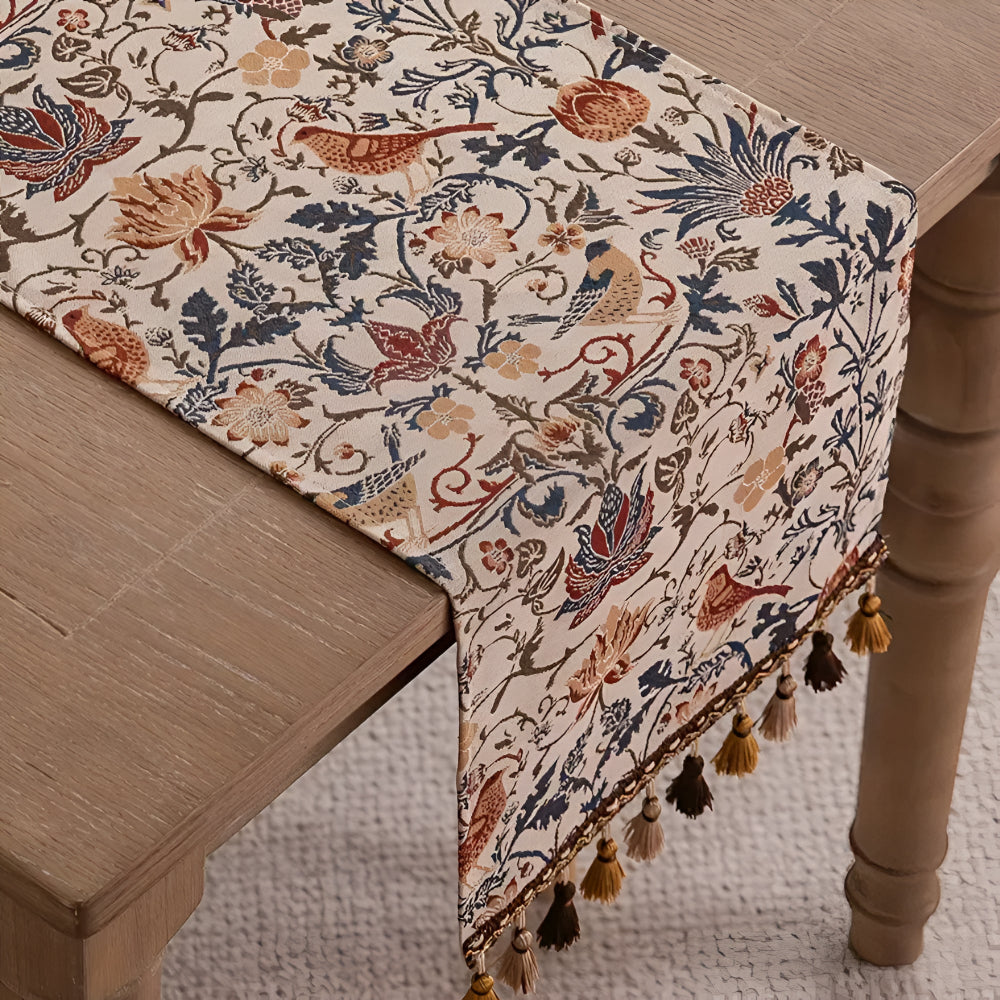 Vintage Jacquard Tablecloth - Flowers and Birds for Dining Table - view 4