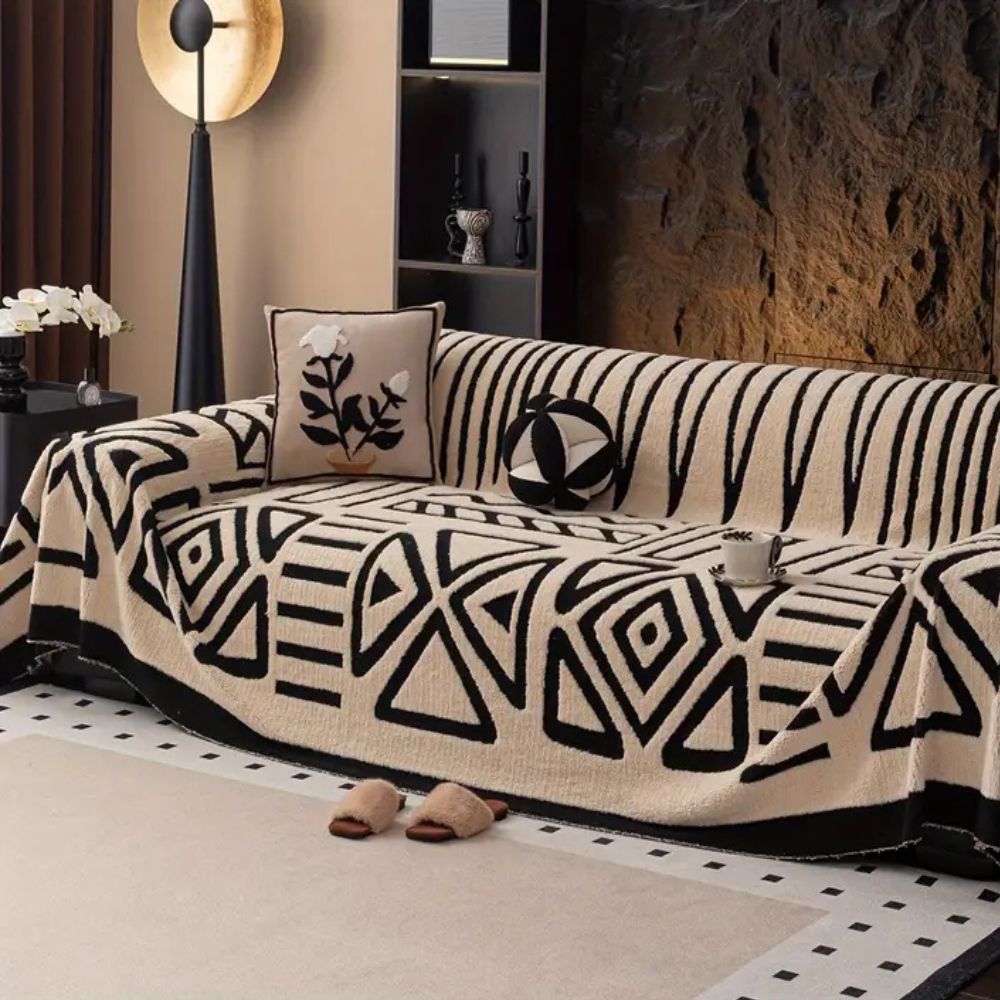 Gray Microfiber Sofa Cushions with Modern Maze Pattern for Living Rooms