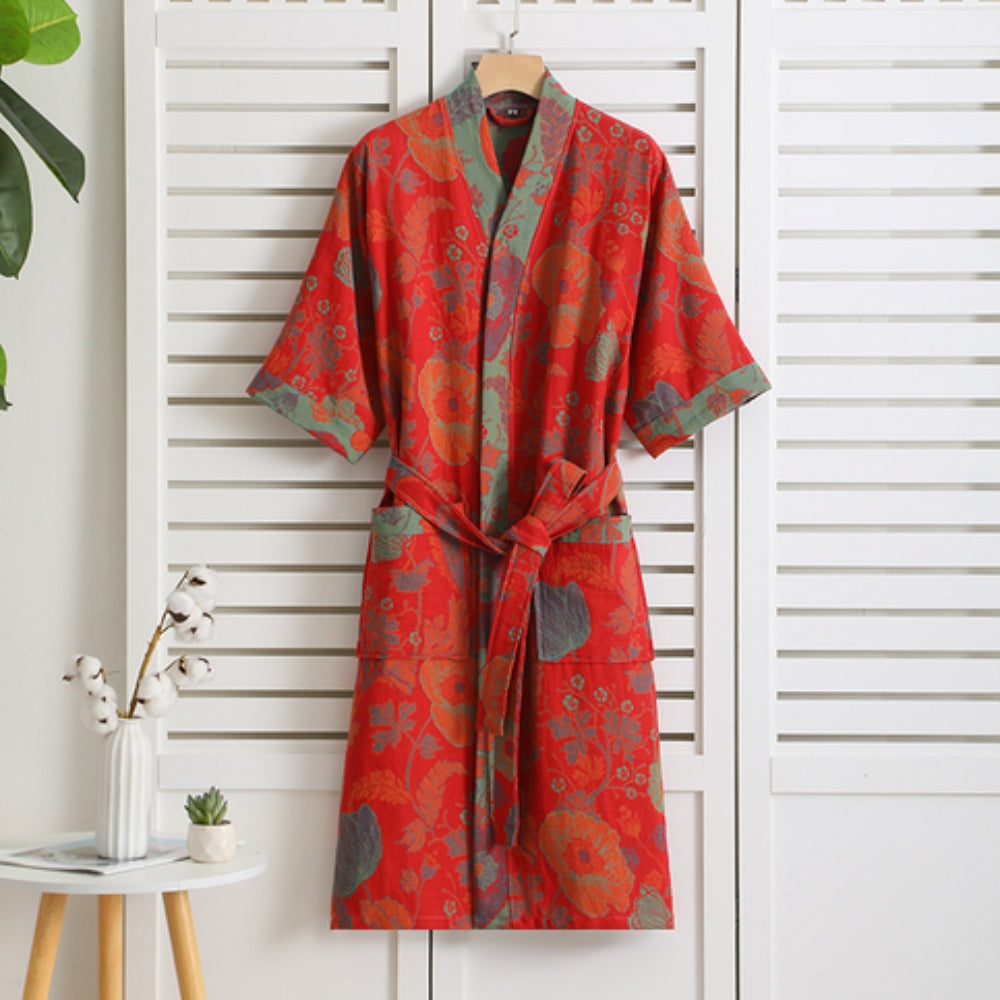 Retro Print Bathrobe for Summer Home or Wellness Use - view 3