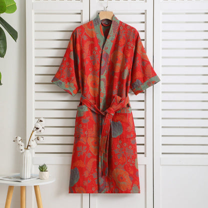 Retro Print Bathrobe for Summer Home or Wellness Use - view 3