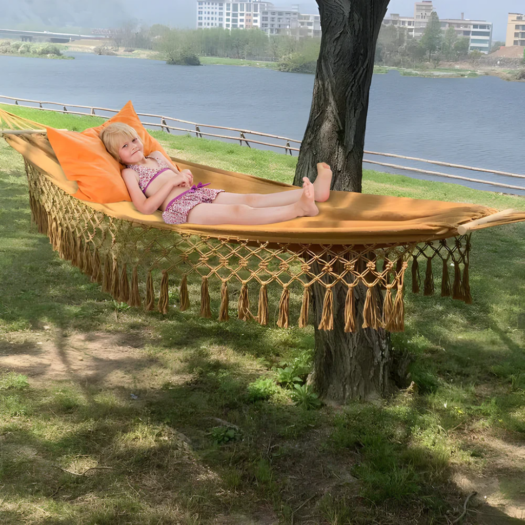 Cotton Blend Hammock – Bohemian Style for Garden or Balcony – view 2
