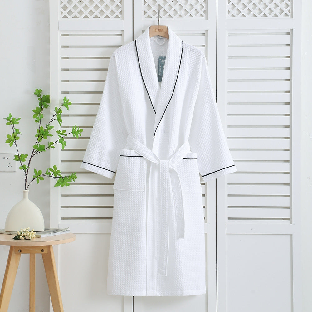 Waffle Weave Bathrobe - Comfortable Beige Home Spa Essential - view 5