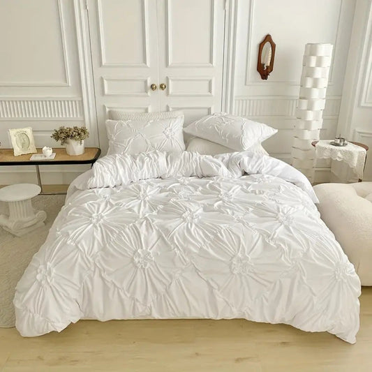 Wrinkled Flower Bedding Set – White, with Pillowcase - view 2