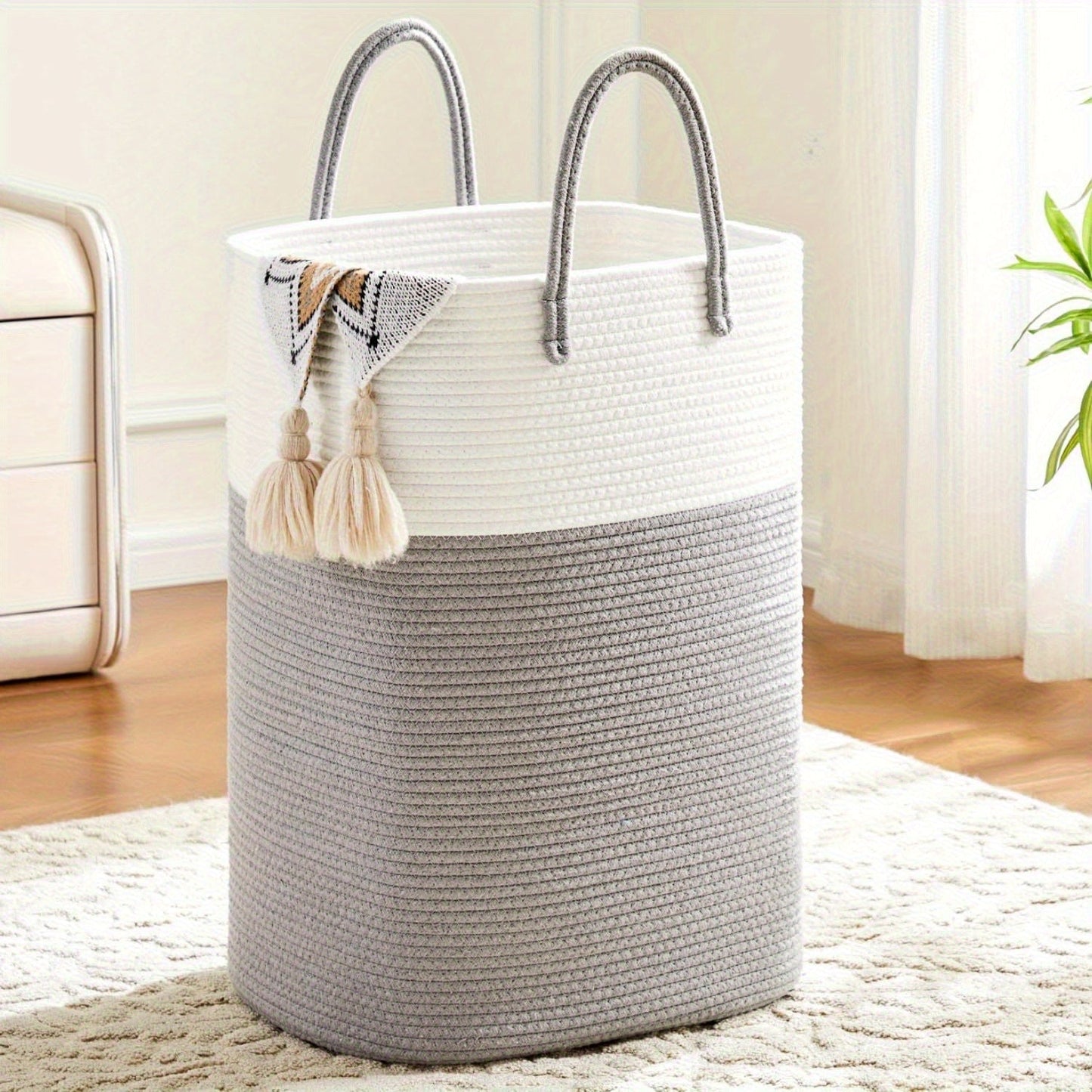 Extra Large Foldable Storage Basket - Neutral Woven Design - view 4