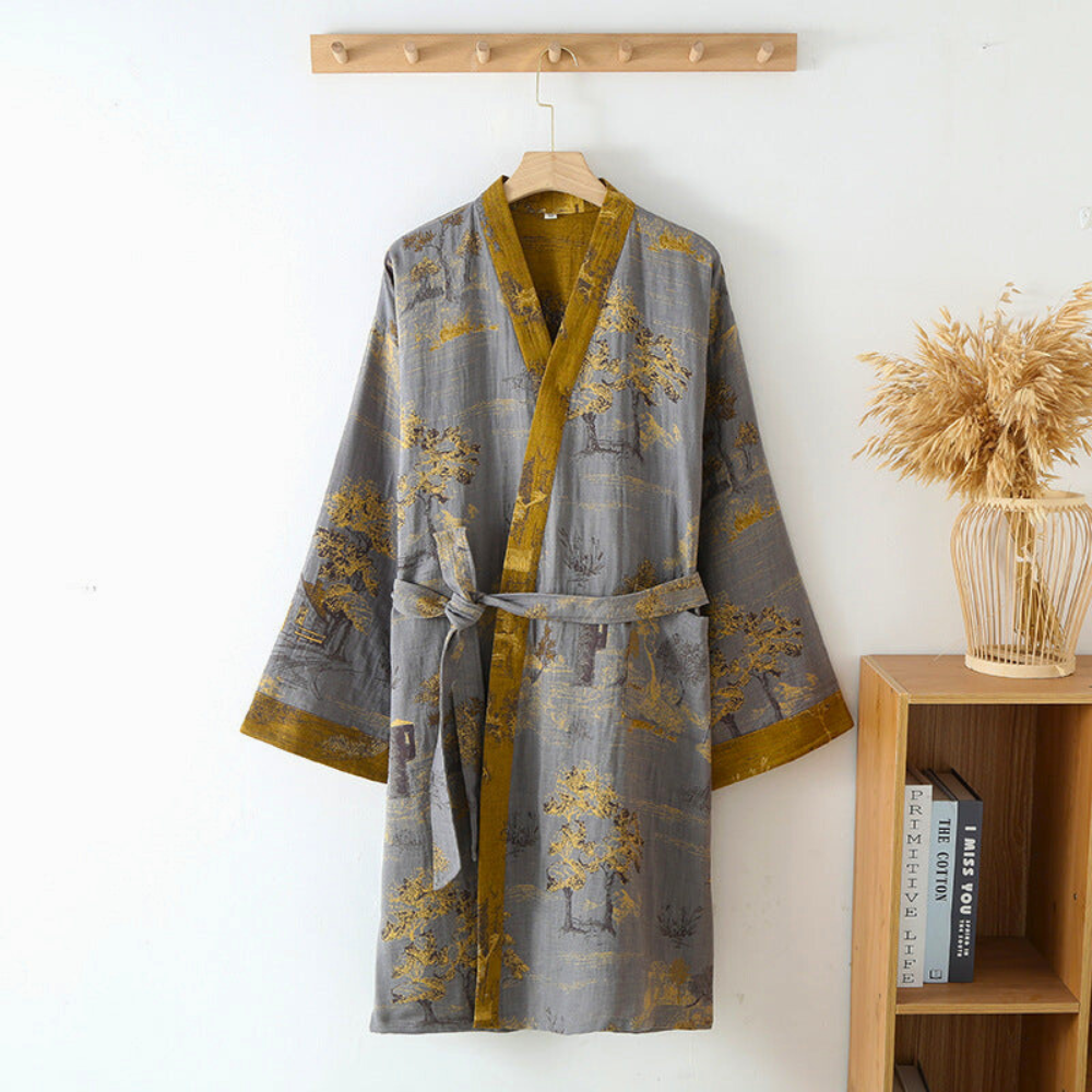 Kimono Bathrobe with Retro Design for Home or Spa - view 3
