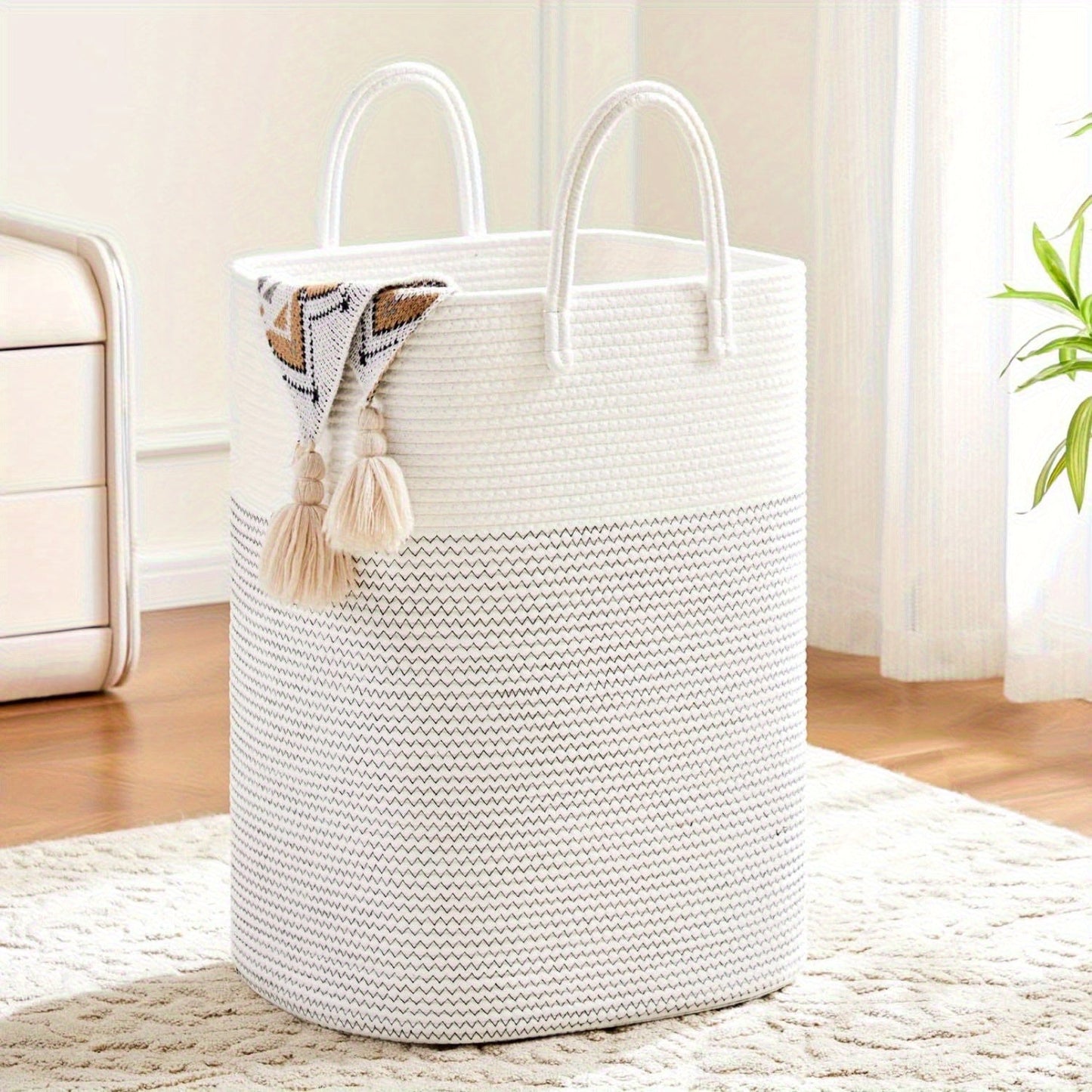 Extra Large Foldable Storage Basket - Neutral Woven Design - view 3