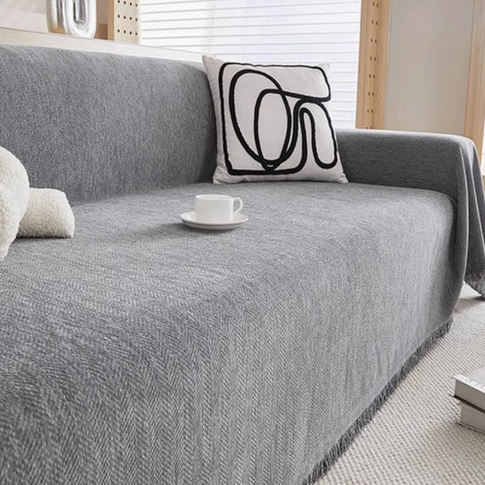 Minimalist Gray Sofa Cover with Fringes for Living Room or Lounge - view 2