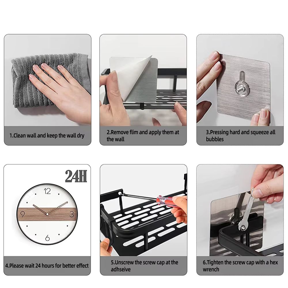 Bathroom Wall Shelf with Removable Hook - No-Drill Mounting - view 10