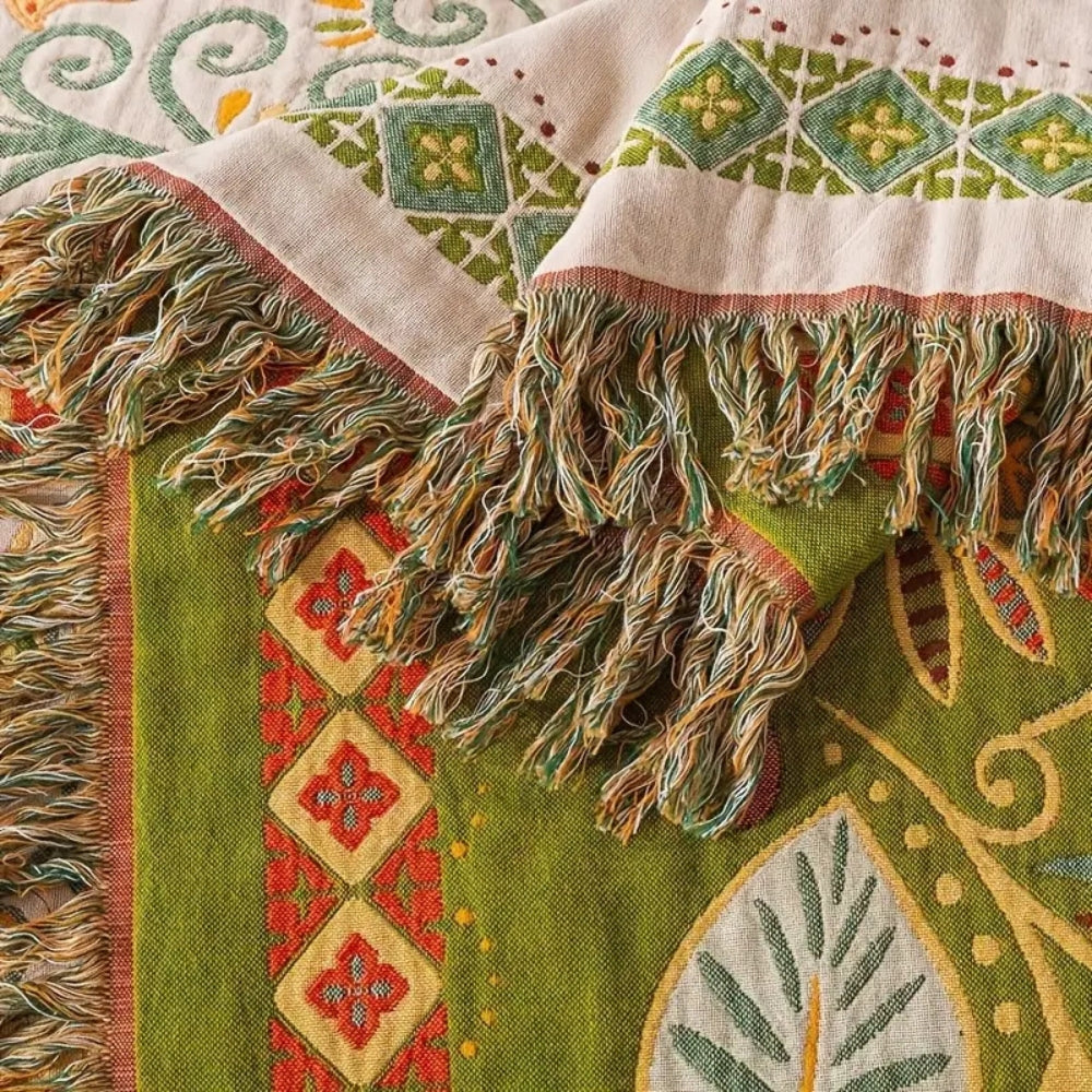 Boho Reversible Blanket with Fringe – Autumn Flowers - view 5